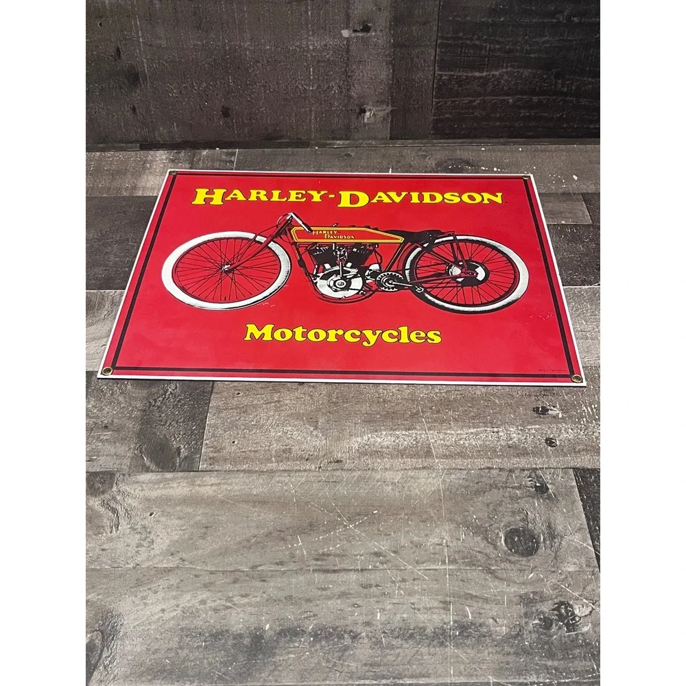 Harley-Davidson 1915 61ci Pocket Valve Racer Porcelain Sign Ande Rooney 2004 Red